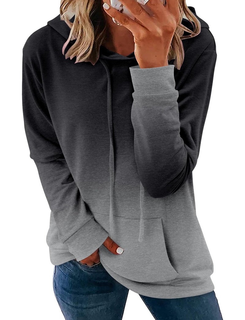onlypuff Hoodies for Women Tie Dye Hooded Sweatshirts Trendy Teen Girls Fashion Fall Tunic Tops Dressy Shirt Gray M - Image 1